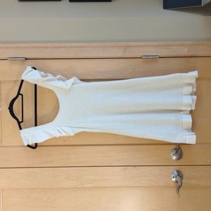 NWT By Anthropologie ivory knit dress with ruffle sleeves in XS